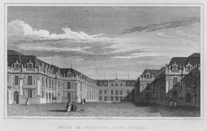 Paris, Versay Sarayı, Kraliyet Mahkemesi (gravür) by English School