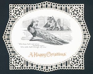 Tavus kuşu ve baykuş dükkanda, Noel kartı by English School