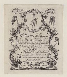 Peruke yapımcısı, William Johnson, ticaret kartı by English School