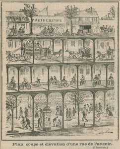 Gelecekteki bir caddenin kesim ve kot planı by English School