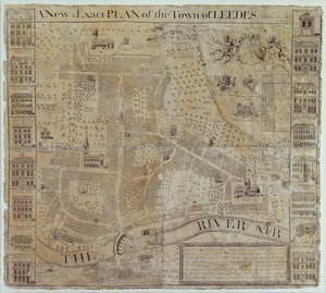 John Cossins tarafından incelenen Leeds Planı, c.1730 by English School