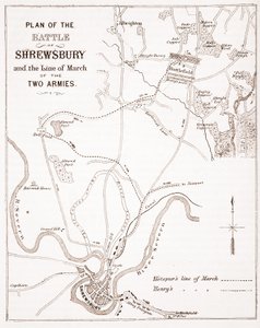 Shrewsbury Savaşı Planı ve İki Ordunun Yürüyüşü by English School