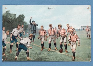 Oyun, bir futbol maçını gösteren kartpostal; by English School
