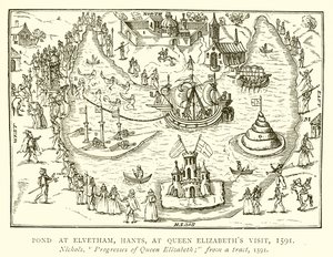 Elvetham'daki Gölet, Hants, Kraliçe Elizabeth'in Ziyareti, 1591 by English School