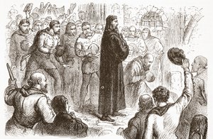 Lambeth Sarayı'nda Wicliffe lehine popüler gösteri, James Aitken Wylie (1808-1890) tarafından yazılan Protestanlığın Tarihinden bir örnek, pub. 1878 by English School