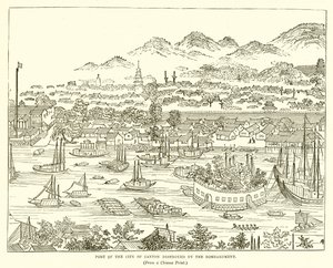 Bombardıman tarafından tahrip Kanton Şehri Limanı by English School