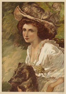 Köpeği olan genç bir kadının portresi (renkli taş) by English School