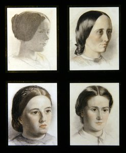 Genç bayanların portreleri, 1830 dolayları (kağıt üzerine kırmızı beyaz tebeşirler) by English School