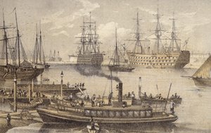 Portsmouth Limanı (renkli gravür) by English School