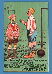 İspanyol futbolcunun karikatürünü gösteren kartpostal by English School