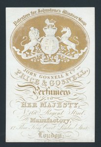 Price and Gosnell, Parfümörlerden Majestelerine, ticari kart by English School