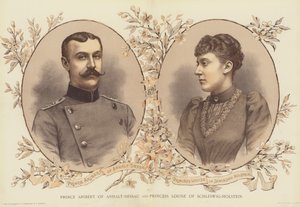 Anhalt-Dessau Prensi Aribert ve Schleswig-Holstein Prensesi Louise (chromolitho) by English School