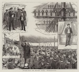 Gemide Ödül Günü HMS Worcester (gravür) by English School