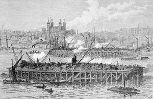 Thames Üzerindeki Tower Bridge Çalışmalarının İlerlemesi by English School