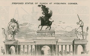 Hyde Park Corner'da önerilen Punch heykeli by English School