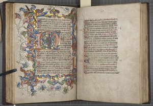 Sarumlu Zebur kullanım takvimi, Fol 40 verso 41 recto, c.1425-75 (parşömen üzerine mürekkep, boya ve altın) by English School
