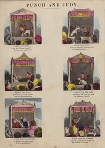 Punch ve Judy Show (renkli gravür) by English School