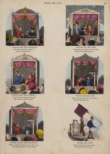 Punch ve Judy Show (renkli gravür) by English School