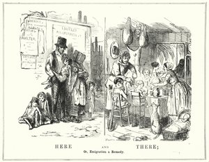 Yumruk karikatürü: Burada ve Orada veya Göç Bir Çözüm (gravür) by English School