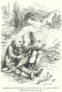 Punch karikatür: Midges'e Karşı Ustaca Koruma - Eskizciler için Doğadan Değerli Bir İpucu (gravür) by English School