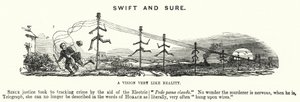 Punch karikatür: Swift ve Sure - suç takibinde elektrikli telgraf kullanımı (gravür) by English School