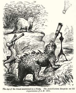 Punch karikatür: kuyruklu yıldızı izleyen dinozorlar (gravür) by English School