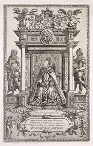 Coğrafya ve Astronomi Patronu olarak Kraliçe I. Elizabeth (1533-1603), İngiltere Sakson Haritaları kitabının ön yüzü, 1579 by English School