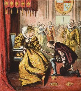 Kraliçe I. Elizabeth ve Shakespeare, pub. 1890 (renkli gravür) by English School