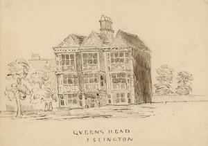 Queens Head, Islington, Londra (kağıt üzerine mürekkep) by English School