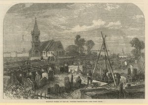 Eski St Pancras Kilise Bahçesindeki demiryolu çalışmaları (gravür) by English School