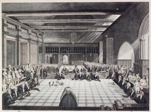 Londra şeriflerini sunma töreninin temsili (renkli gravür) by English School