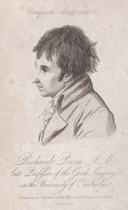 Richard Porson, İngiliz bilim adamı, Cambridge'deki Trinity College'da Yunanca Profesörü (gravür) by English School
