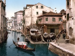 Rio della Botisella, Venedik (el boyaması fotoğraf) by English School