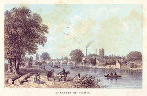 Thames Nehri: Kingston-on-Thames (renkli gravür) by English School