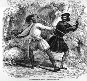 Robin Hood and the Tanner with Quarter-staffs   by English School