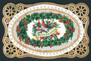 holly dal üzerinde oturan robin, noel kartı by English School