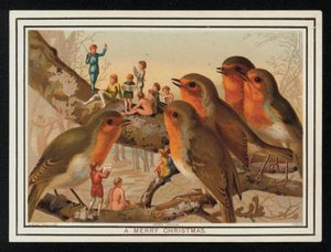 Robinler ve bir grup sanatçı, Noel tebrik kartı. (chromolitho) by English School