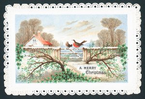 Kapıda oturan Robins, Noel kartı by English School