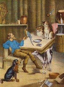 Robinson Crusoe (renkli taş baskı) by English School