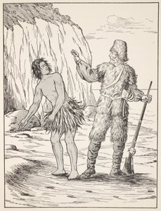 Robinson Crusoe ve Friday, The Story of Robinson Crusoe: Defoes dilini izleyen çocuklar için bir uyarlama, pub. Griffith Farran Browne & Co. Limited, Londra tarafından by English School