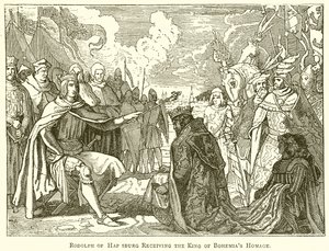 Hapsburg'lu Rodolph, Bohemya Kralı'na saygı duruşunda bulunurken by English School