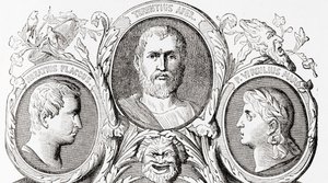 Romalı yazarlar, soldan sağa, Ward and Lock's Illustrated History of the World'den Horace, Terence ve Virgil, pub. 1882 dolayları by English School
