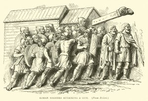 Bir şehre saldıran Romalı askerler by English School