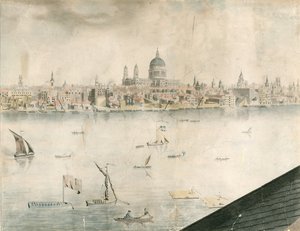 St Pauls Katedrali, Londra ve Thames Nehri'nin çatı görünümü by English School