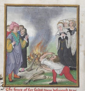 Roy 18 D II f.161 Theseus, Thebes Kralı Creon tarafından katledilen Atinalıların cesetlerini yakıyor, John Lydgate