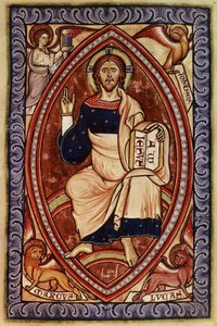 Roy 2 A XXII f.14 Evanjelistlerin Sembolleriyle Majestelerinde Mesih, Westminster Psalter