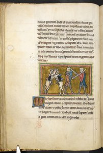 Kraliyet 12 F.XIII, f.42v İki şövalye kılıçlarıyla yaya, atları arka ayakları üzerinde birbirleriyle dövüşürler. , Bestiary
