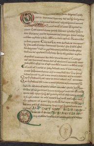 Royal 13. A.XI, f.79v Baş harfleriyle insan yüzleri, Zamanın doğası üzerine, Bede the Venerable by English School