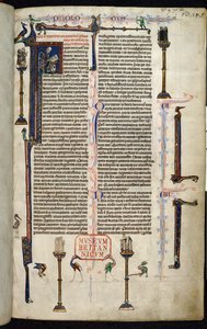 Royal 1 DI, f.1r, Jerome, sütunlardaki keşişler, İncil'den Devon William (parşömen) by English School