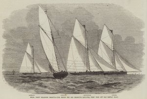 Royal Yacht Squadron Regatta, Majestelerinin Kupası Maçı, Eski Kale Noktasından İlk Tack Off (gravür) by English School
